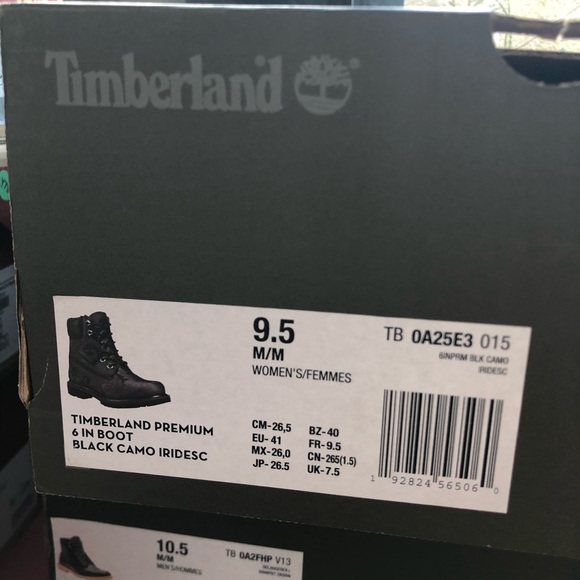 Timberland 6” IRIDESCENT WATERPROOF BOOT IN BLACK CAMO matte leather & metallic - Picture 6 of 14